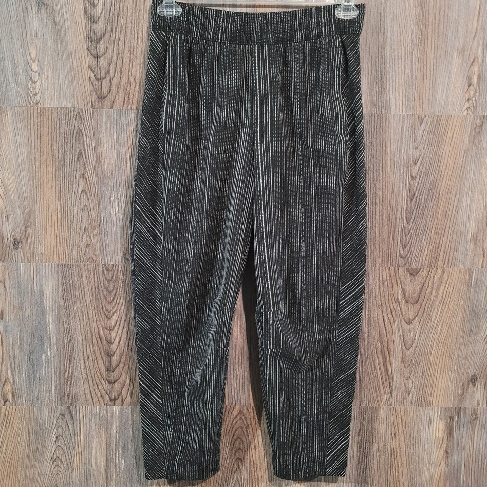 Athleta Arrival Pant Size 4 Amara Stripe Black Zip Pockets MISSING DRAWSTRING